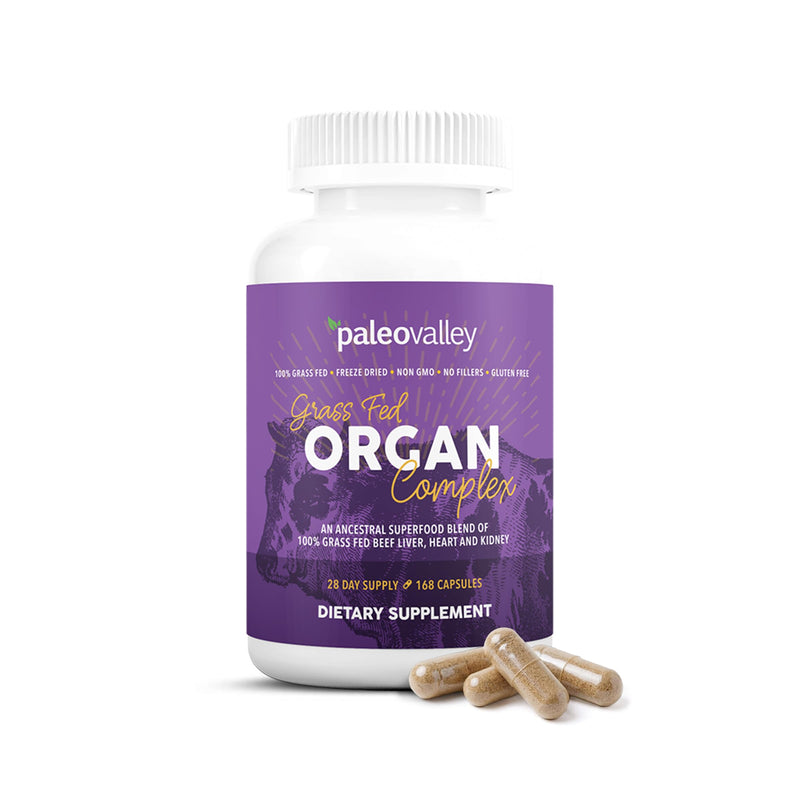 Paleovalley 100% Grass Fed Organ Complex, Beef Liver, Heart and Kidney | Whole Food Multivitamin, Vitamin B12 Supplement, Nutrient Dense Superfood, Freeze Dried, Pasture Raised, Ancestral Nutrition Beef Organ