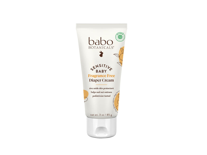 Babo Botanicals Sensitive Baby Fragrance-Free Diaper Cream - 25% Natural Zinc Oxide - Calendula, Shea & Cocoa Butter - EWG Verified - Vegan 3 Ounce (Pack of 1)