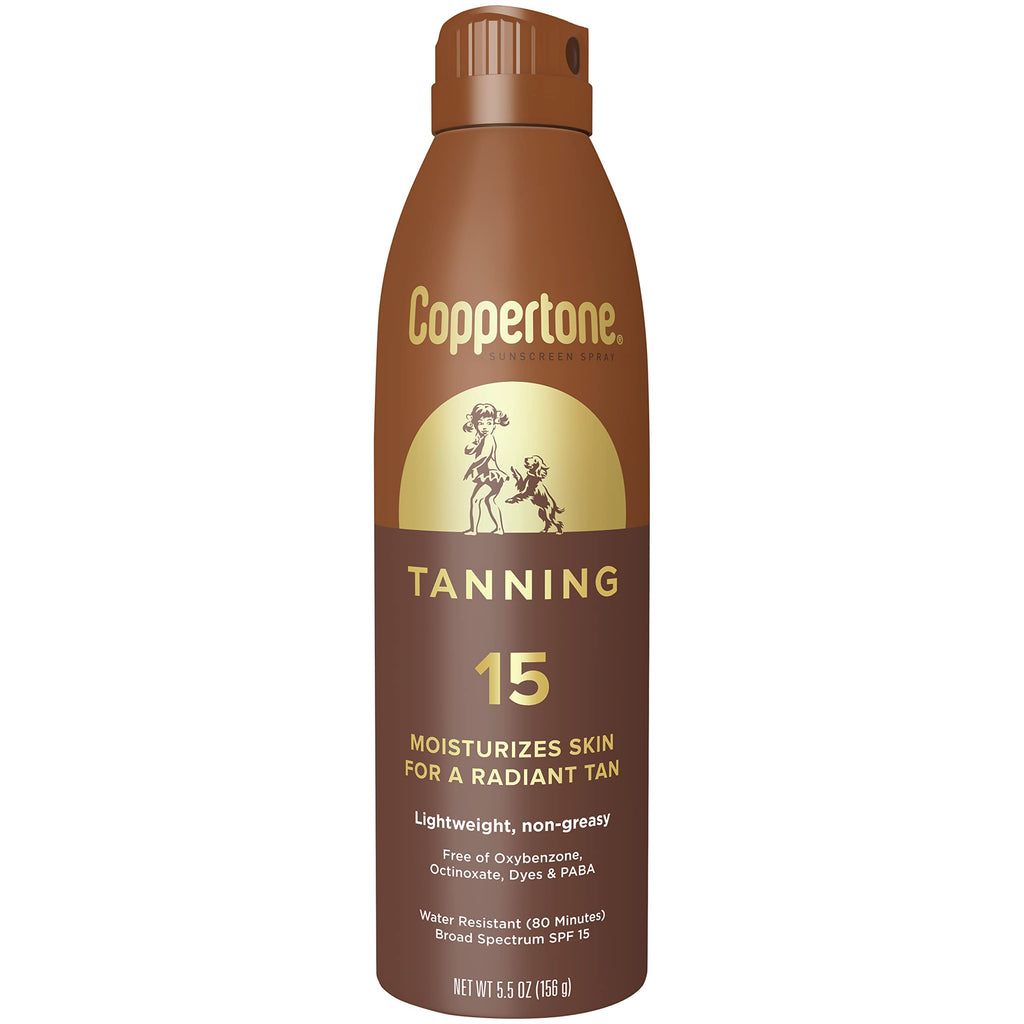 Coppertone Tanning Sunscreen Spray, SPF 15 Broad Spectrum Tanning Sunscreen, Water Resistant Sunscreen, 5.5 Oz