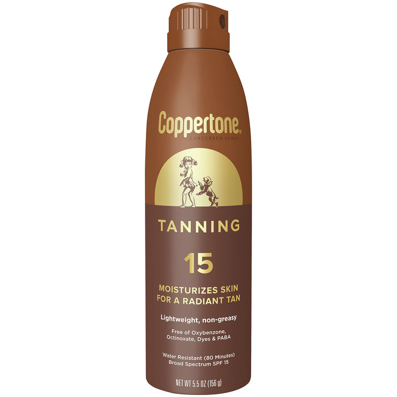 Coppertone Tanning Sunscreen Spray, SPF 15 Broad Spectrum Tanning Sunscreen, Water Resistant Sunscreen, 5.5 Oz