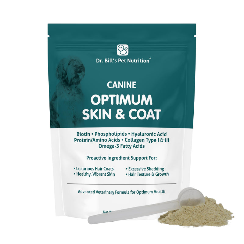 Dr. Bill’s Canine Optimum Skin & Coat (680g) – Fish Oil Omega-3 Fatty Acids Dog Supplement with Biotin, Type I & III Marine Collagen, Hyaluronic Acid & Folic Acid Canine Skin & Coat (680g) - PawsPlanet Australia