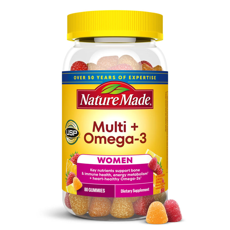Nature Made Womens Gummy Multivitamins with Omega-3, 80 Gummies | Multivitamin for Women for Daily Nutritional Support, Strawberry, Lemon & Orange Flavors, 40 Day Supply 80 Count (Pack of 1)