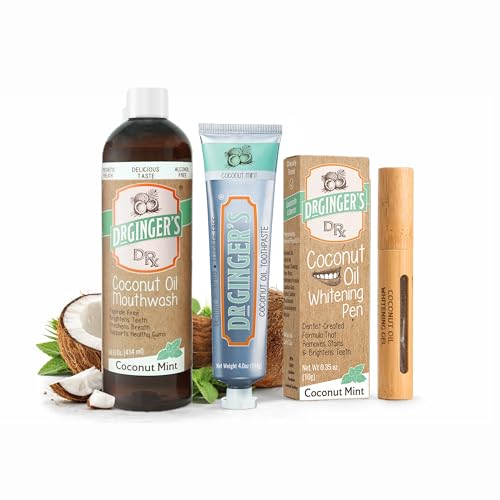Dr. Ginger’s Coconut Oil Teeth Whitening Bundle | Rinse, Toothpaste, Gel