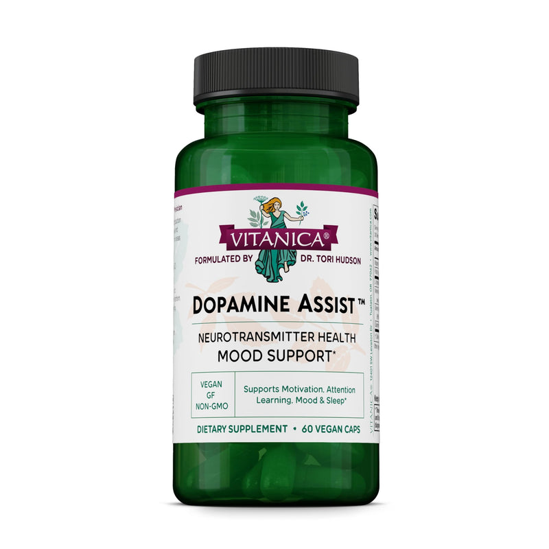 Vitanica Dopamine Assist, Dr Formulated Dopamine Supplement, L-Tyrosine, Mucuna Pruriens Neurotransmitter Mood Support, Vitamin B6, Folate, Green Tea Extract Quercetin Vegan, 60 Capsules Consumer Line