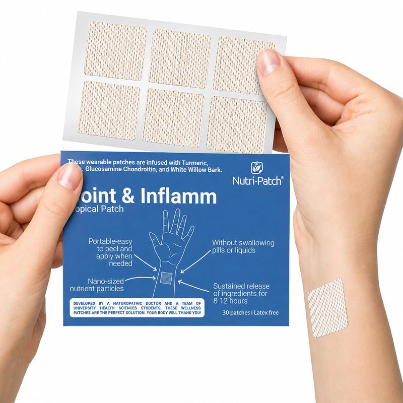 Inflam Body Skin Patches - Infused with Turmeric, MSM, White Willow Bark, Glucosamine & Vitamin C - Hypoallergenic - 30 Patches