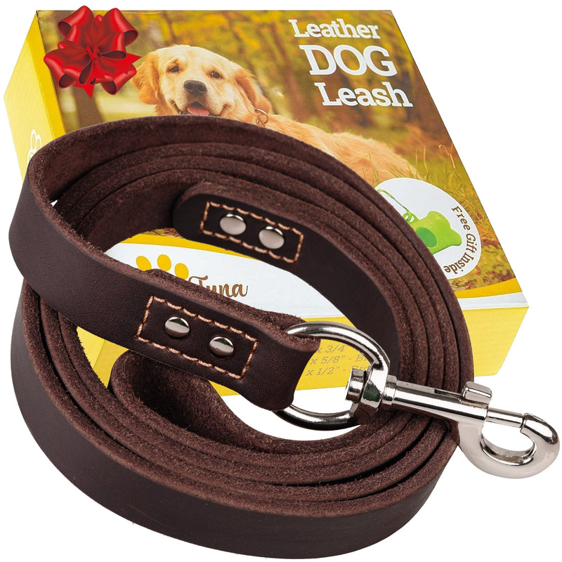 ADITYNA Leather Dog Leash 6 ft x 3/4 inch - Soft and Strong Leather Leash for Large and Medium Dog Breeds - Heavy Duty Dog Training Leash (Brown) L - 6 ft x 3/4 inch Brown - BeesActive Australia
