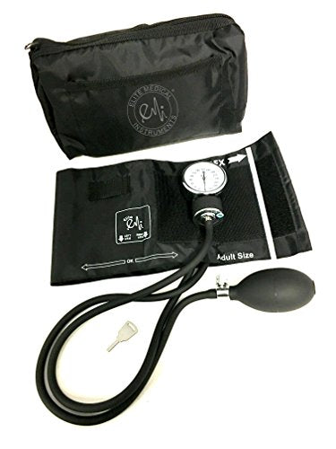 EMI Black Deluxe Professional Aneroid Sphygmomanometer with Self Calibration Key Manual Blood Pressure Monitor Set with Adult Cuff and Carrying Case Black Cuff With Self Calibration Key