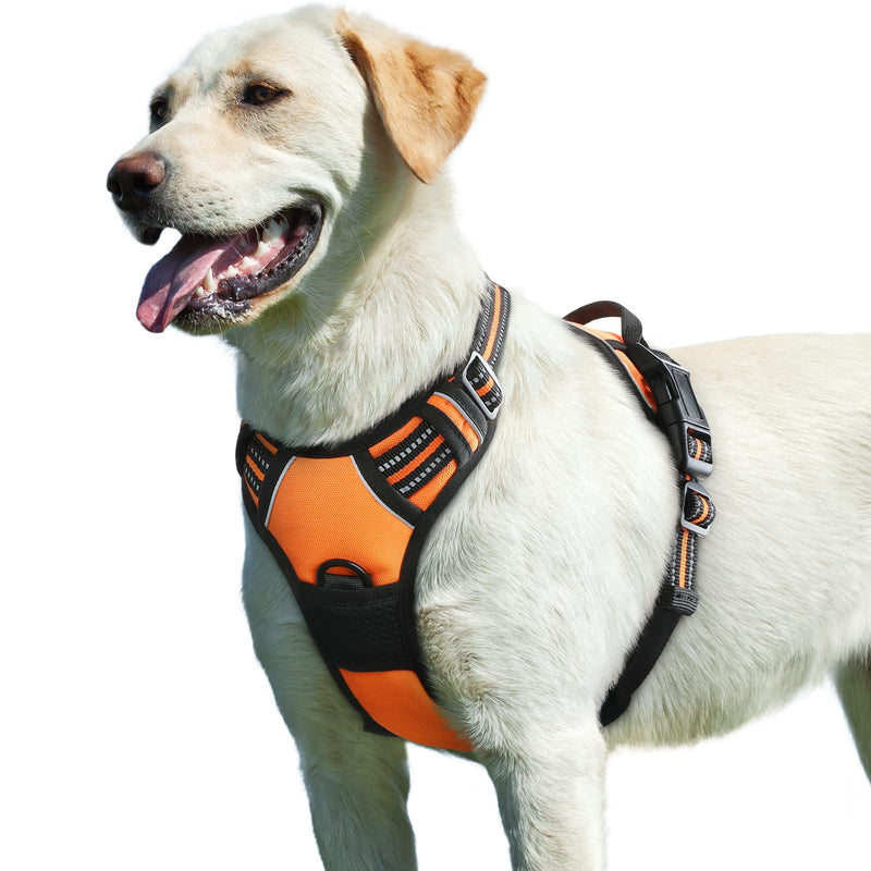 Eagloo Dog Harness for Large Dogs, No Pull Service Vest with Reflective Strips and Control Handle, Adjustable and Comfortable for Easy Walking, No Choke Pet Harness with 2 Metal Rings, Orange, L - BeesActive Australia