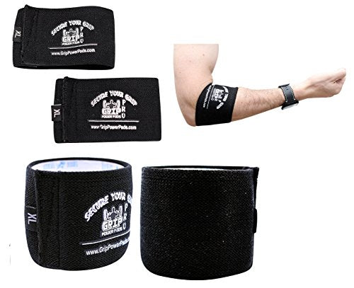 Grip Power Pads Elbow Compression Sleeve (2 Count) Golf Elbow Brace Weightlifting Sleeve Tennis Strap Arthritis (Black, Medium 9"-9.75")