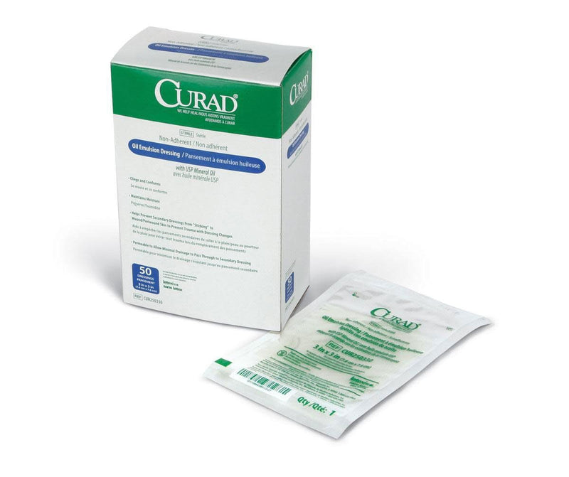 Curad Sterile Oil Emulsion Non-Adherent Gauze Dressing, 3x3 inches, for Minor Burns, Abrasions, 50 Count (Pack of 1) - BeesActive Australia