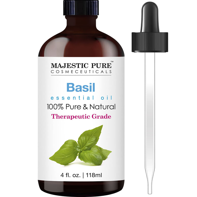 MAJESTIC PURE Basil Essential Oil, Therapeutic Grade, Pure and Natural Premium Quality Oil, 4 Fl Oz 4 Fl Oz (Pack of 1) - BeesActive Australia