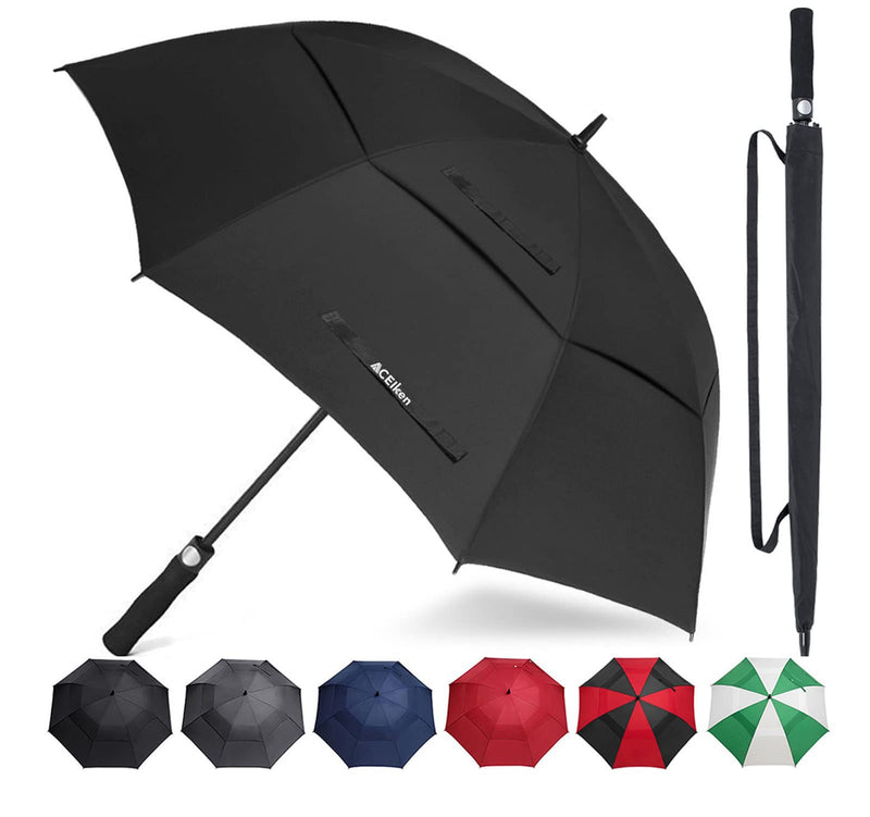 ACEIken Golf Umbrella Large 58/62/68 Inch Automatic Open Golf Umbrella Extra Large Oversize Double Canopy Vented Umbrella Windproof Waterproof for Men and Women Black 62 inch - BeesActive Australia