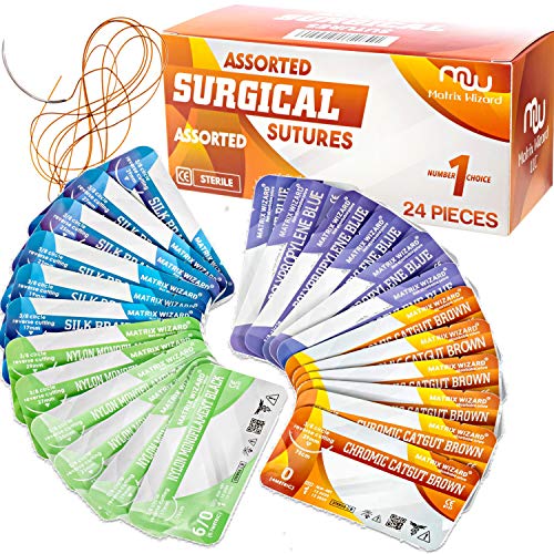 Mixed Sterile Suture Thread with Needle (Dissolvable and Non-dissolvable 0, 2-0, 3-0, 4-0, 5-0, 6-0) - Stitch Up Gear, Medical Surgical Suturing Kit, First Aid Field Emergency Demo, Camping Safety Kit