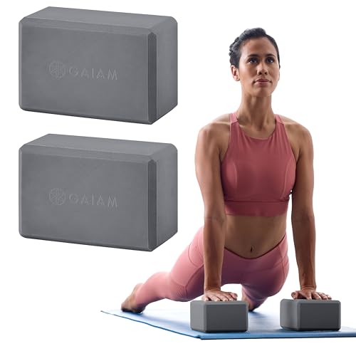 Gaiam Yoga Block - Supportive Latex-Free Eva Foam - Soft Non-Slip Surface with Beveled Edges for Yoga, Pilates, Meditation Grey 2 Blocks