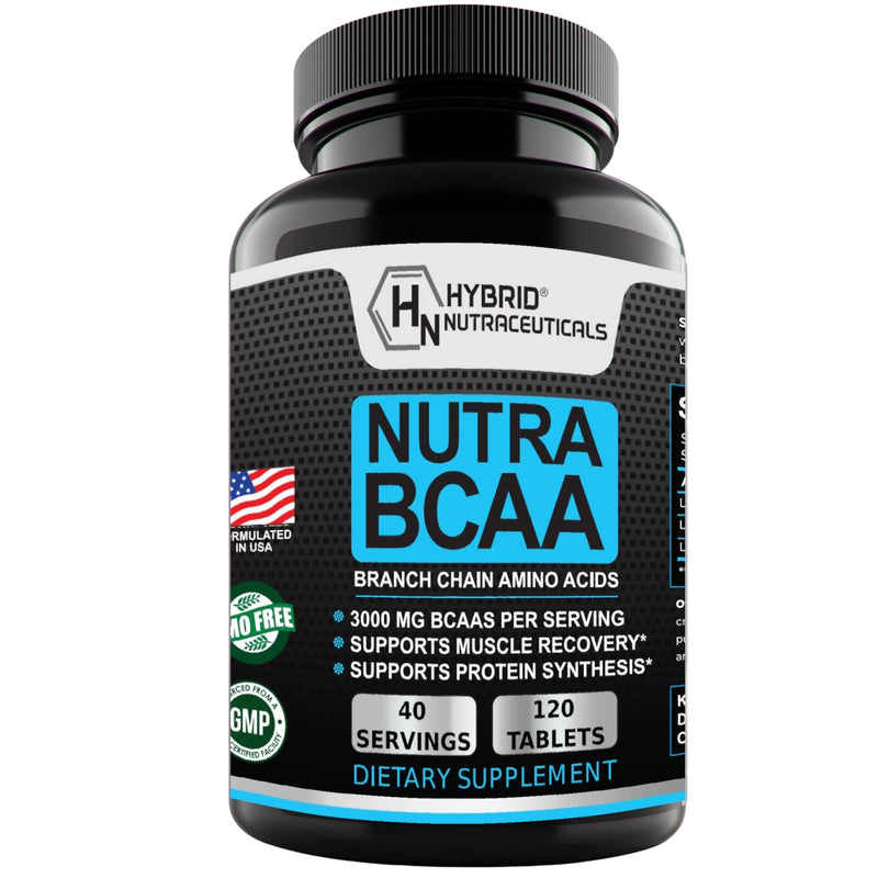 Hybrid Nutraceuticals Nutra BCAA 3000mg Branched Chain Amino Acids Supplements - Sugar Free Pre Workout, Non-GMO, Vegan: 120 Tablets 1