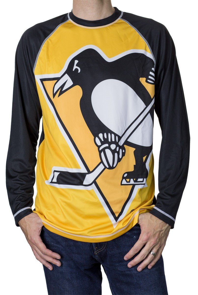 NHL Mens Long Sleeve Performance Active Wear Rash Guard Shirt Large Pittsburgh Penguins - BeesActive Australia