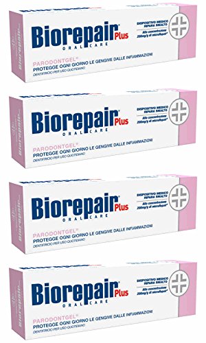 Biorepair Toothpaste, Parodontgel Daily, 4 x 75ml Tubes [Italian Import], Fluoride-Free, Enamel Repair, Protects Gums from Inflammations, Special Ingredients: microRepair, Hyaluronic Acid