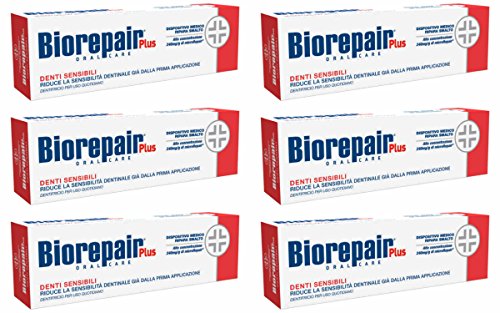 Biorepair Sensitive Teeth Daily Toothpaste - 2.54 Fluid Ounces (75ml) Tubes (Pack of 6) [ Italian Import ]