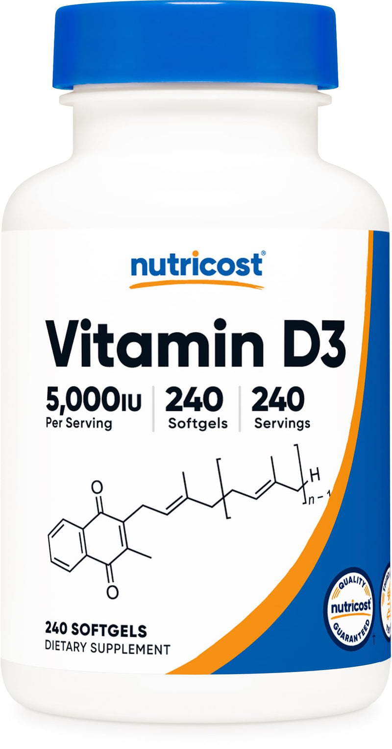 Nutricost Vitamin D3 5,000 IU, 240 Softgels - Non-GMO and Gluten Free Vitamin D 240 Count (Pack of 1) - BeesActive Australia