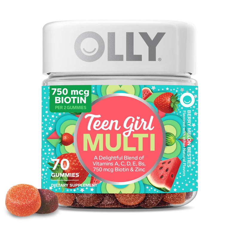Olly Teen Girl Multi Gummy, Healthy Skin and Immune Support, 15 Essential Vitamins, Biotin, Zinc, Calcium, Chewable Multivitamin, Berry Melon, 35 Day Supply, 70 Count 70 Count (Pack of 1) - BeesActive Australia