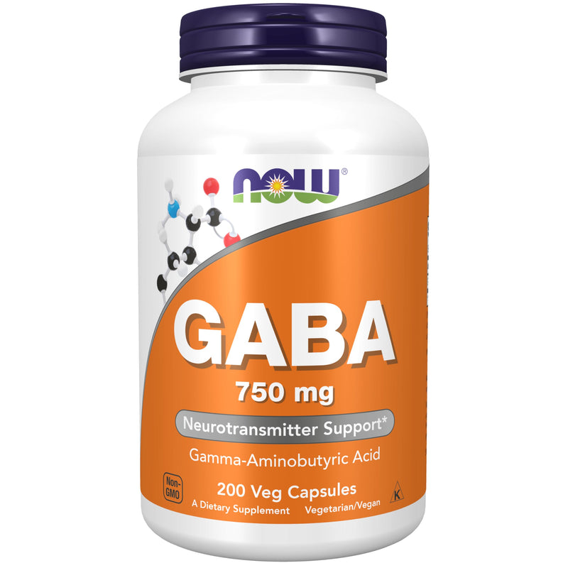 NOW Foods Supplements, GABA (Gamma-Aminobutyric Acid) 750mg, Neurotransmitter Support*, 200 Veg Capsules 200 Count (Pack of 1)