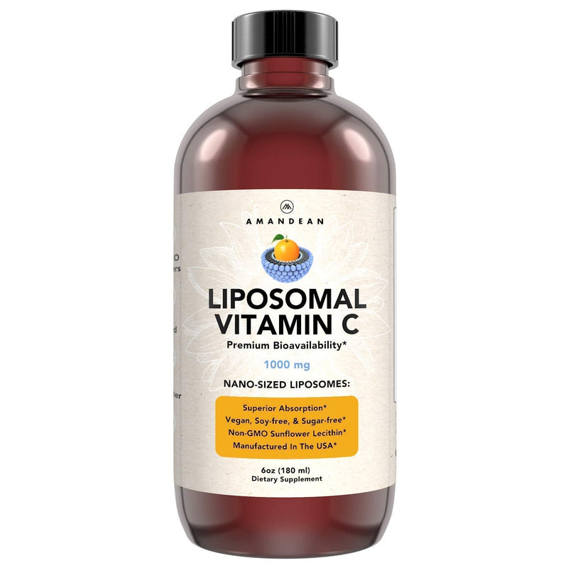 AMANDEAN Liposomal Vitamin C 1000mg, Liquid, Quali-C, Vegan, Non-GMO | Fast-absorbing liquid vitamin C supplement, liposomal antioxidant; immune, skin health; soy-free, Non-GMO