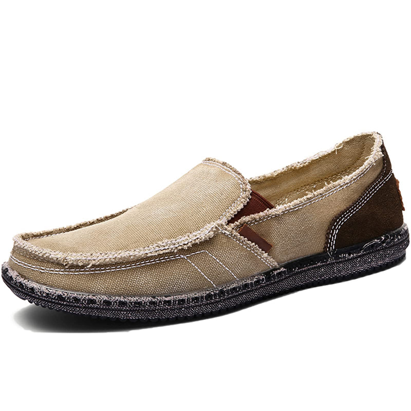 CASMAG Men's Casual Cloth Shoes Canvas Slip on Loafers Leisure Vintage Flat Boat Shoes 7.5 Khaki - BeesActive Australia