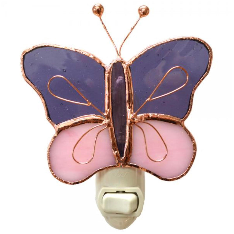 Gift Essentials Pink and Purple Butterfly Plug in Night Light - Stained Glass Nightlight with On/Off Rocker Switch - Includes One 4 Watt Replaceable Incandescent Warm Glow Bulb - BeesActive Australia