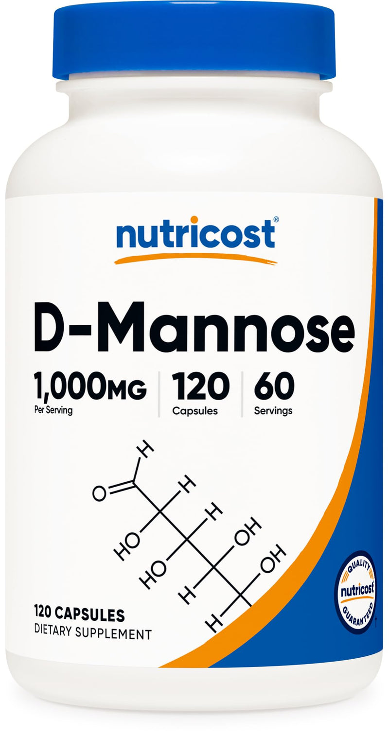 Nutricost D-Mannose (1,000mg Per Serving) 120 Capsules, 60 Servings | 500mg Per Capsule, Urinary Tract Health, GMO-Free, Gluten-Free 120 Count (Pack of 1)