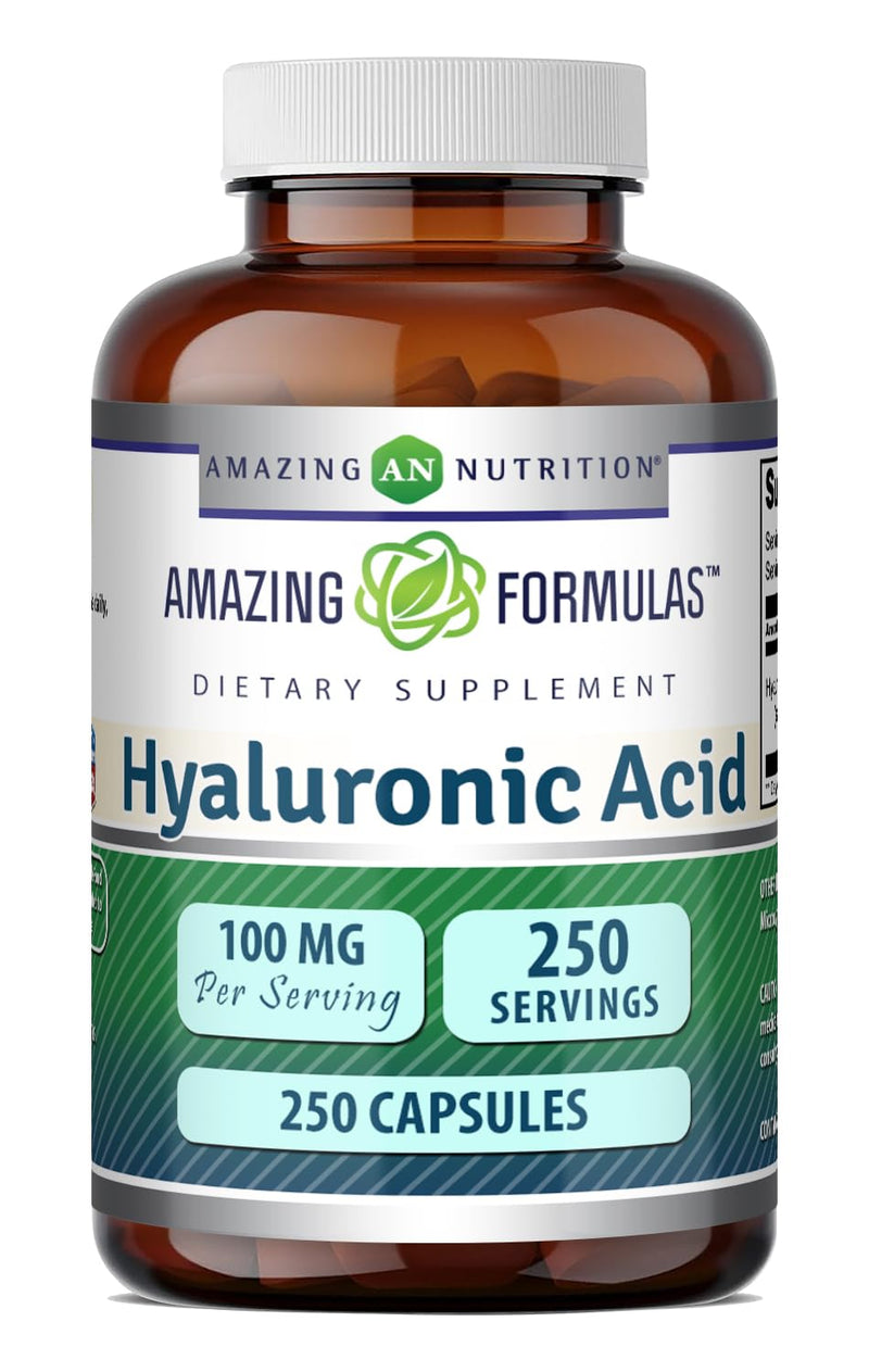 Amazing Formulas Hyaluronic Acid 100mg 250 Capsules Supplement | Non GMO | Gluten Free | Made in USA Unflavored - 250 Count (1 Pack) 250 Count (Pack of 1)