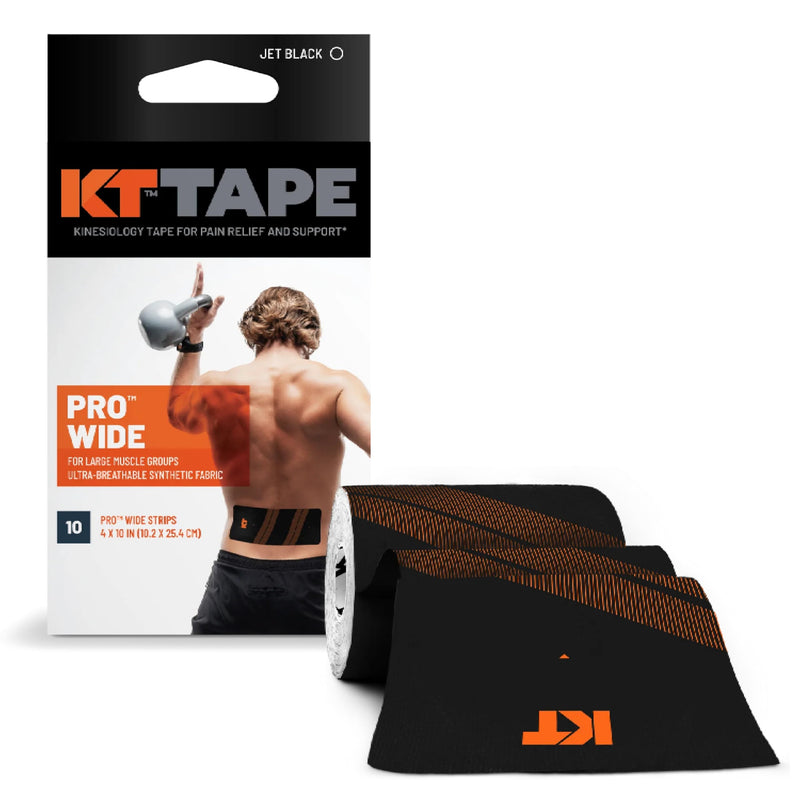KT Tape, Pro Synthetic Kinesiology Athletic Tape, 10 Count, 10” Precut Wide Strips Black