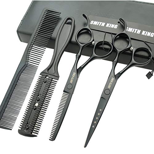 6.0 Inches Hair Cutting Scissors Set with Combs Lether Scissors Case,Hair cutting shears Hair Thinning shears For Personal and Professional (Matt black) 6.0 Inch Matt Black
