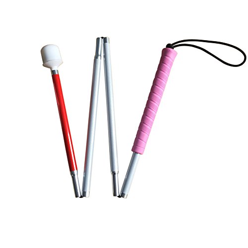 Aluminum Mobility Folding White Cane for Vision Impaired and Blind People (Folds Down 4 Sections) (115 cm (45.3 inch), Pink Handle) 115 Cm (45.3 Inch)