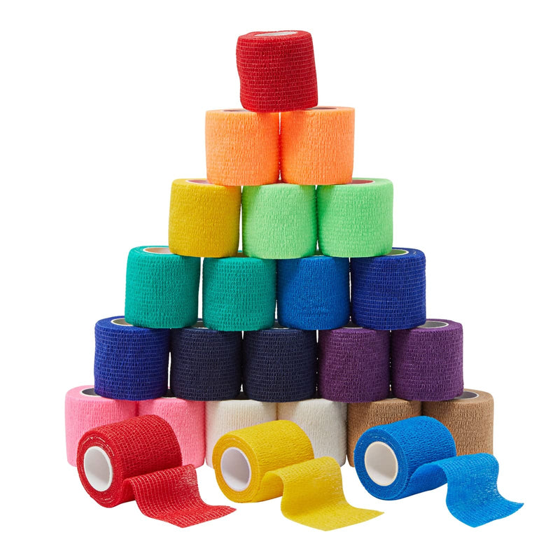 Juvale Vet Wrap Cohesive Bandage Tape - Self-Adherent Support & Bandage Wrap - Sport Stabilization & Athletic Tape - All-Purpose First Aid Medical Supply - 2 in x 5 yd, Pack of 24, 12 Colors Multi-coloured - BeesActive Australia
