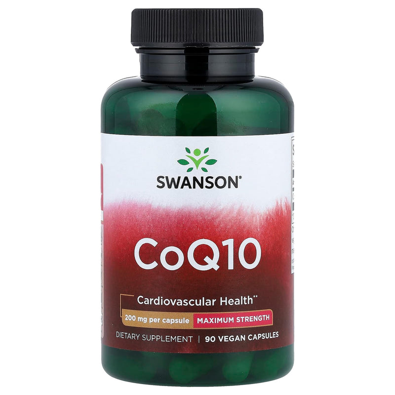 Swanson CoQ10 Cardiovascular & Cellular Energy, 200 mg, 90 Vegan Capsules | For Heart-Health-Conscious Adults Seeking Antioxidant Support, Enhances Cellular Energy and Physical Performance, Non-GMO 90 Count (Pack of 1)