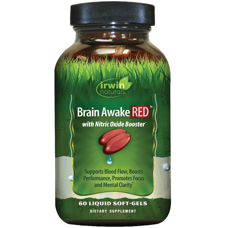 Irwin Naturals Brain Awake RED Focus & Mental Clarity Support | Productivity & Cognitive Performance | Ginkgo + L-Theanine + L-Citrulline |60 Liquid Soft-Gels 60 Count (Pack of 1)