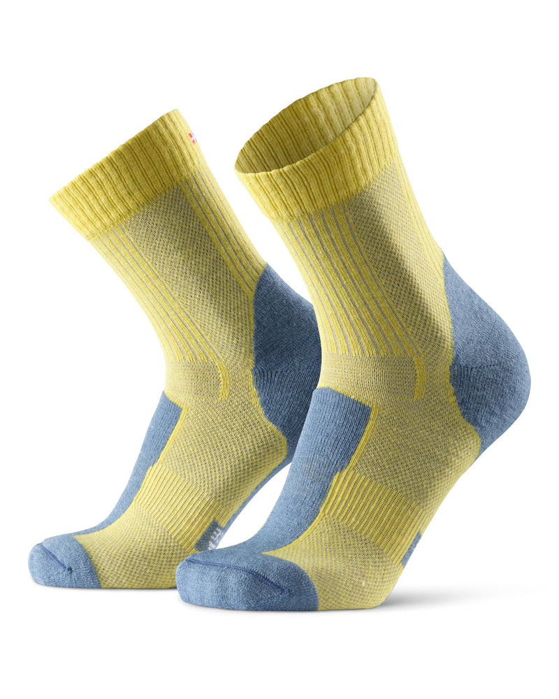 DANISH ENDURANCE Merino Wool Light Hiking Socks 1-Pack for Men, Women & Kids, Trekking, Made in EU, Short-Crew, Breathable 6.5-8.5 Yellow/Flint Grey - BeesActive Australia