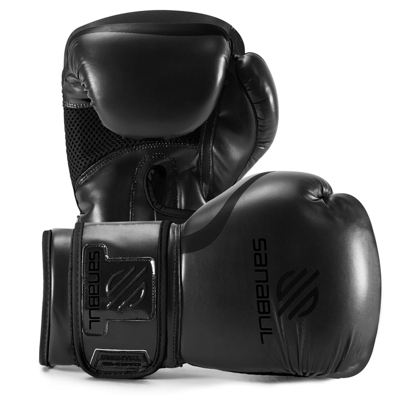 Sanabul Essential Gel Boxing Gloves for Men & Women, Kickboxing MMA, Muay Thai Gloves and Heavy Bag Training Punching & Sparring AllBlack 10 oz