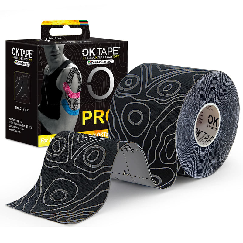 OK TAPE PRO Kinesiology Tape, 2inch x Long Roll 16ft Free Cut Tape, Elastic Athletic Tape Therapeutic Latex Free, Black+Black - BeesActive Australia