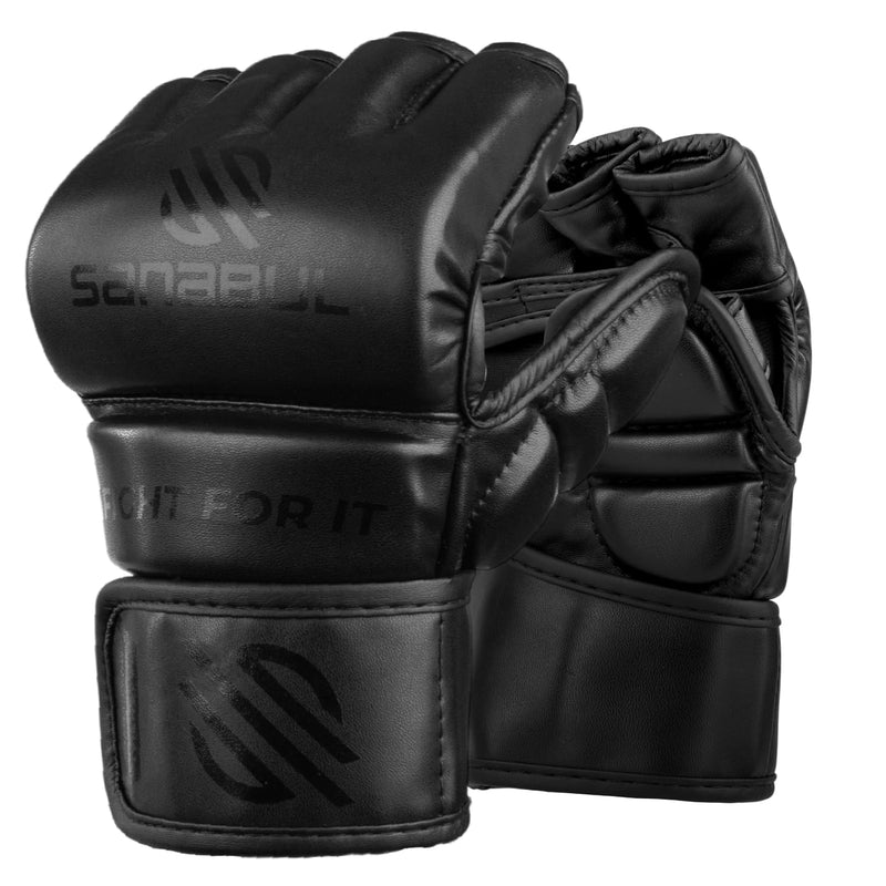 Sanabul Essential 4oz MMA Gloves for Men & Women, Professional Fighting Boxing Muay Thai Kickboxing Gloves for Sparring Grappling and Training AllBlack Small-Medium