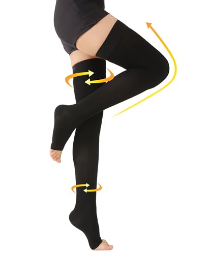 MGANG 20-30mmHg Thigh High Compression Stockings, Varicose Veins, Recovery 20-30mmhg Black Medium