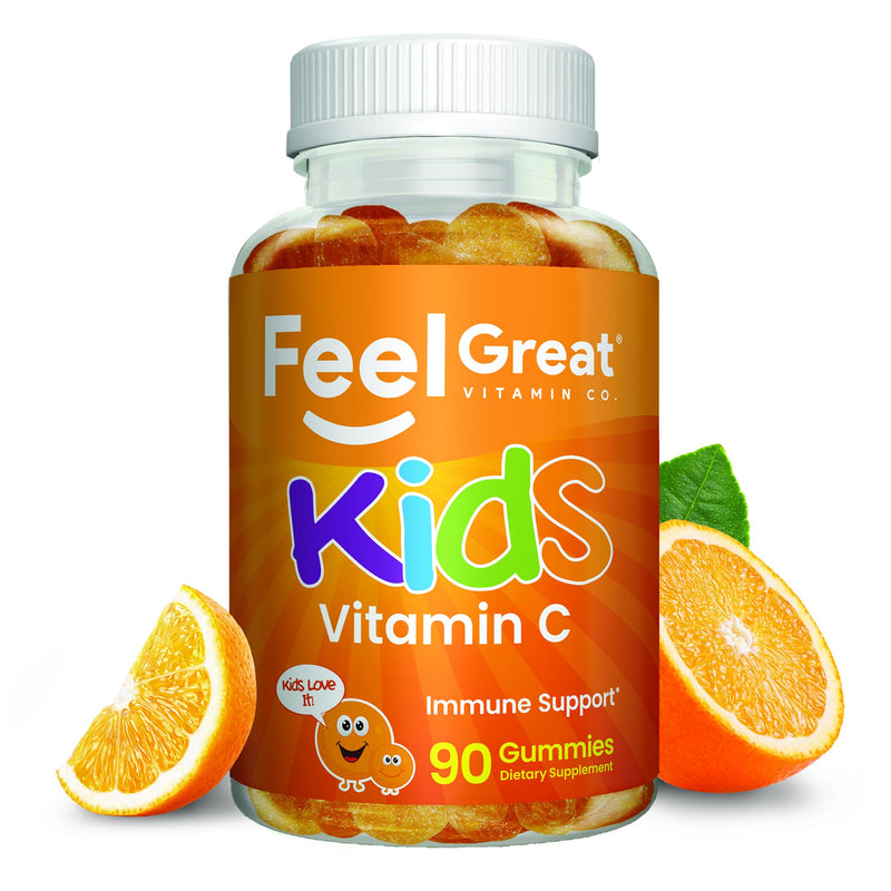 Feel Great Kids Vitamin C Gummies, 250mg Immune Support, Vegan, 90 Ct | Daily Immune Support, Antioxidant Vitamin C, 250mg per Serving, Vegan Gummy for Kids
