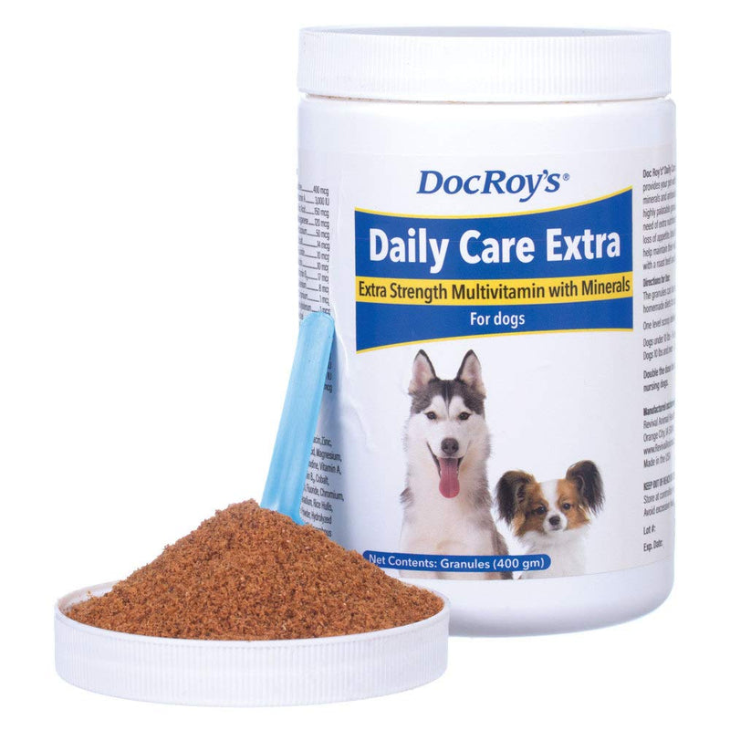 Doc Roy's Daily Care Extra Multivitamin with Minerals for Dogs- Canine Daily Health Supplement - 400 gm Granules - PawsPlanet Australia