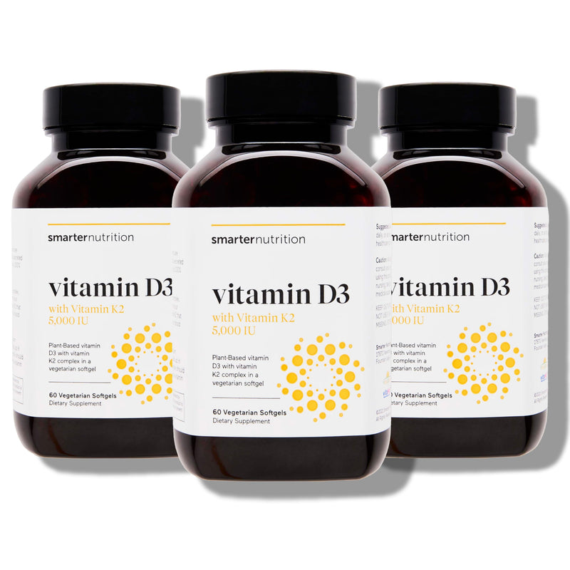 SMARTERNUTRITION Vegan Vitamin D3 5000 IU + Natural Vitamin K2 1100 mcg in Organic Coconut & Olive Oil - D3 K2 Supplement for Immune & Bone Support - 180 Softgels[90 Day Supply] 60 Count (Pack of 3)