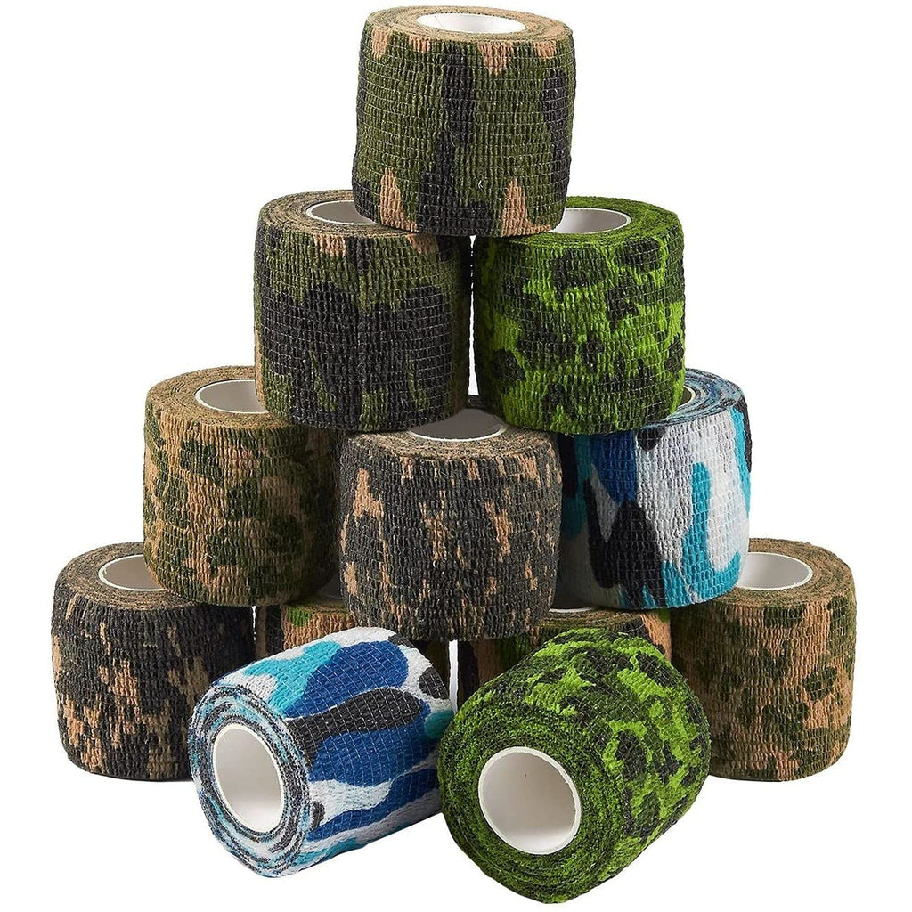 Juvale 12-Rolls Self Adhesive Bandage Wrap, Vet Tape - 2 in x 5 Yds Breathable, Elastic Cohesive Wrap Tape for Wrist, Swelling, Sports, Tattoo (Camo Designs)