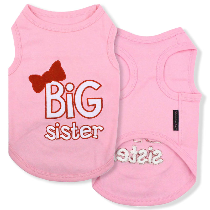 Parisian Pet Cat and Dog T-Shirt with Embroidered ' Big Sister ' - Breathable Big Sister Dog Shirt - Sleeveless Pet Vest - Machine Washable Pink Dog Shirt for Large Dogs, L - BeesActive Australia