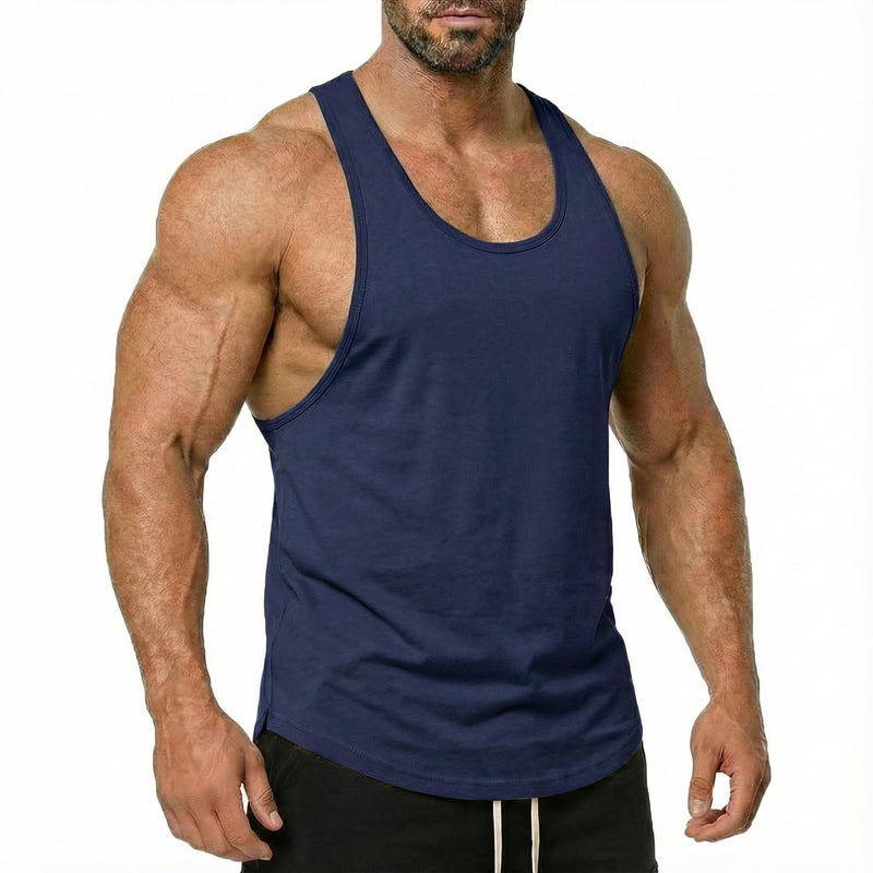 Men's Muscle Gym Workout Stringer Tank Tops Bodybuilding Fitness T-Shirts T01 Large Navy