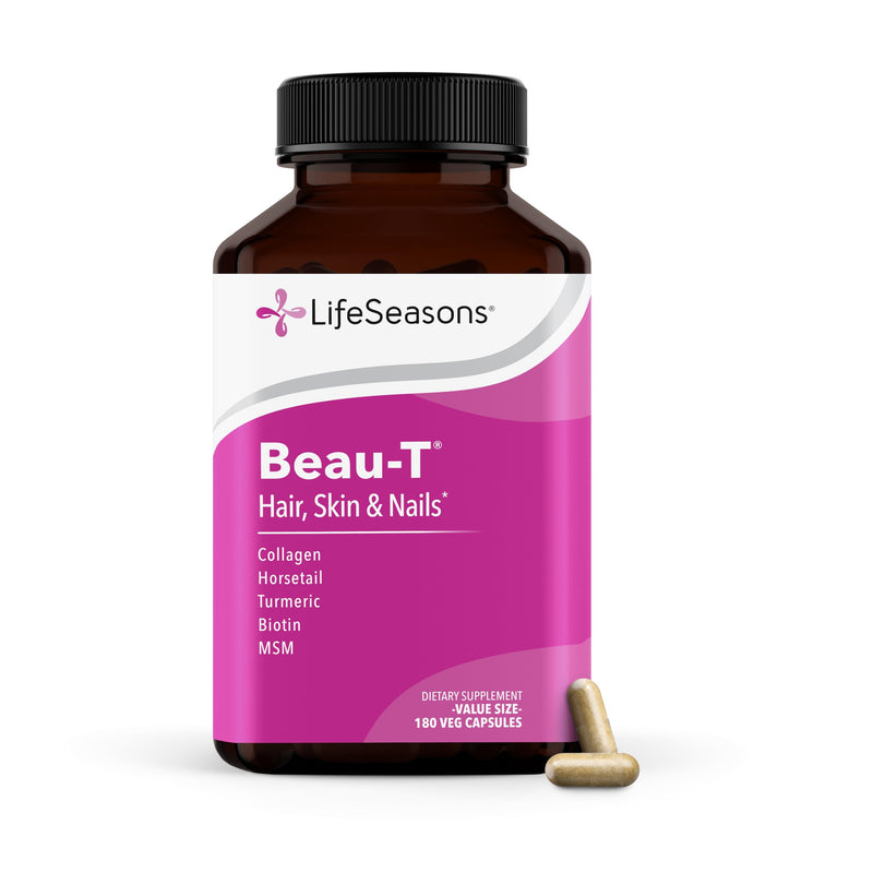 LifeSeasons Beau-T - Hair, Nail, & Skin Supplement - Promotes Healthy Hair and Nail Growth - Supports Clear Skin & Fights Acne - Nail Strengthener - Contains Biotin Collagen Turmeric - 180 Capsules 180 Count (Pack of 1)