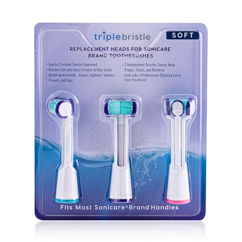 Philips Sonicare Compatible Replacement Toothbrush Heads, 3 Pack Soft Bristles