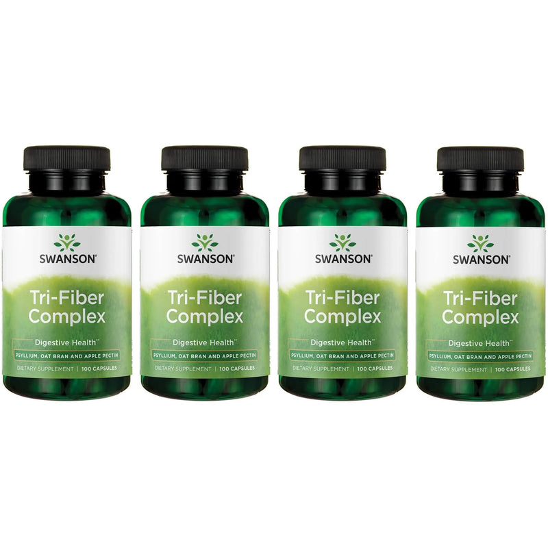 Swanson Tri-Fiber Complex Digestive Health, 100 Capsules, 4 Pack | Digestive Health Supplement with Psyllium, Oat Bran and Apple Pectin for Adults Seeking Bowel Regularity Support 100 Count (Pack of 4)